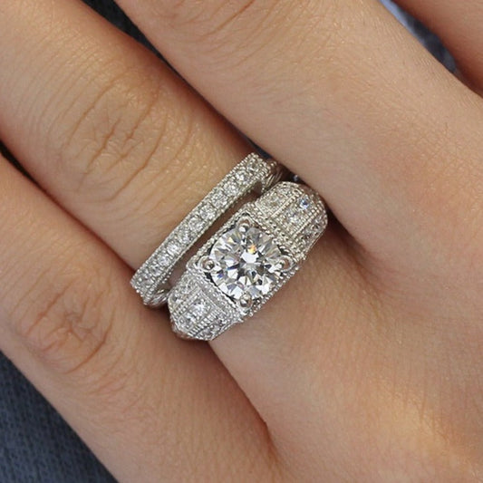1.25 CT Round Cut Bold Vintage Bridal Ring Set in Sterling Silver Shineofdiamond
