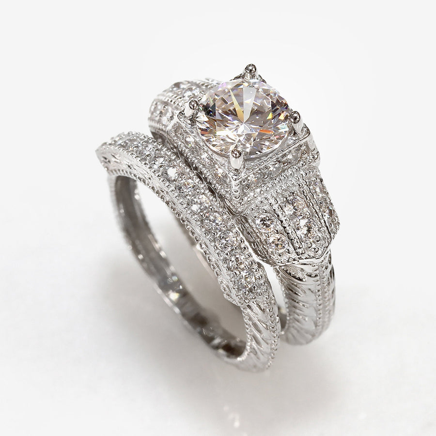 1.25 CT Round Cut Bold Vintage Bridal Ring Set in Sterling Silver Shineofdiamond