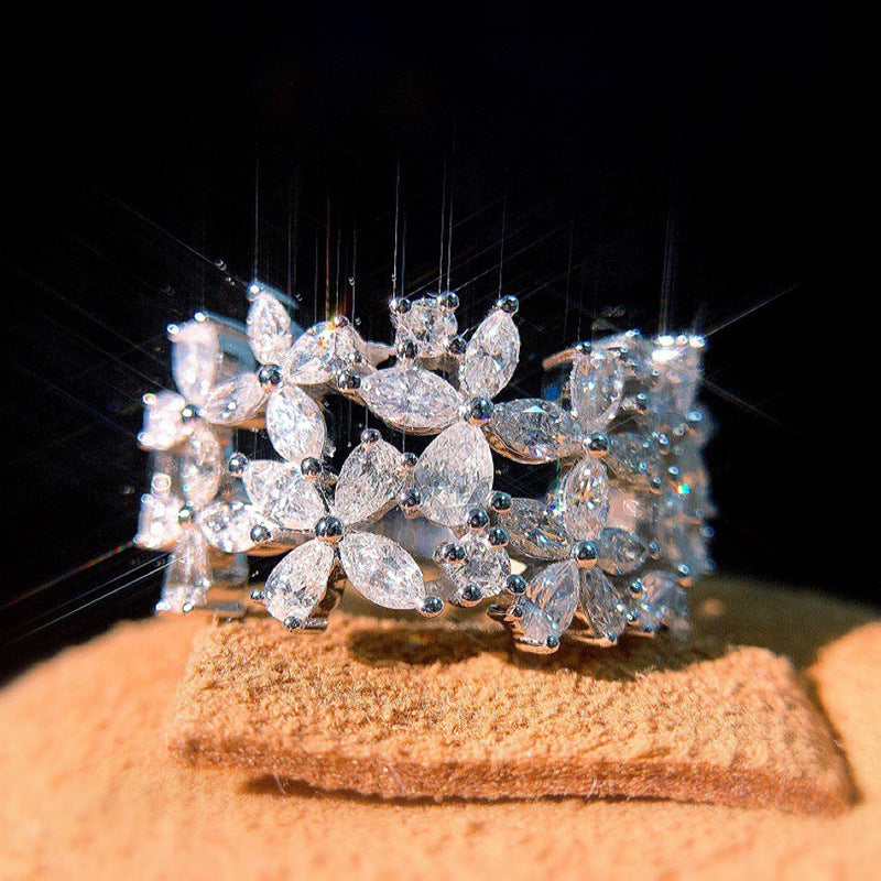 Marquise & Pear Cut Four-leaf Flower Wedding Band Split Shank in Sterling Silver Shineofidamond