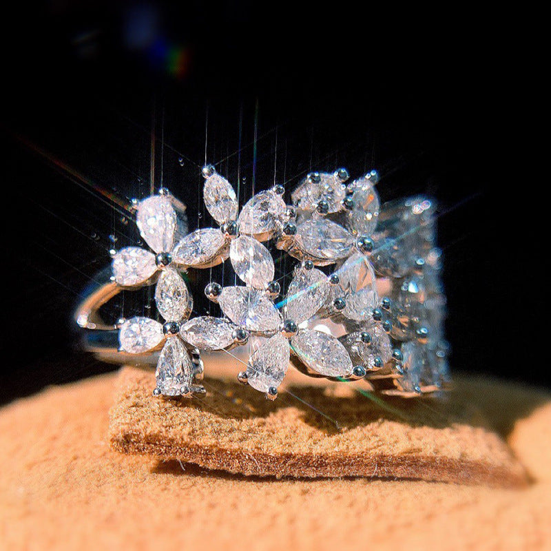 Marquise & Pear Cut Four-leaf Flower Wedding Band Split Shank in Sterling Silver Shineofidamond