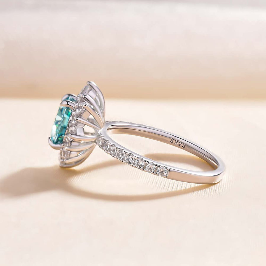 Snowflake Round Cut Cyan Blue Engagement Ring In Sterling Silver Shineofdiamond