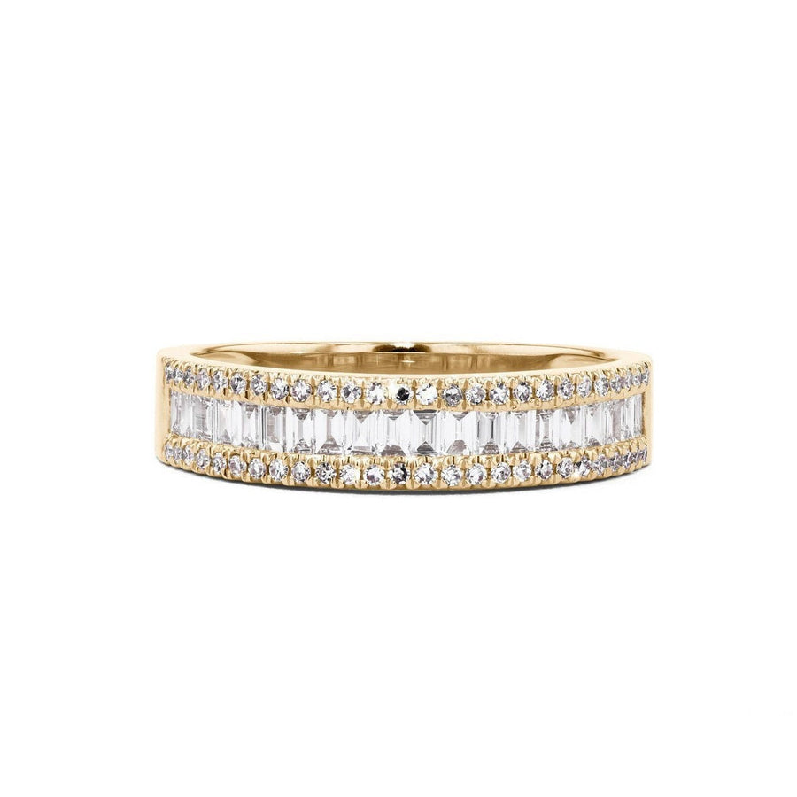 2pcs Golden Tone Radiant Cut Ring With Baguette Band Bridal Set in Sterling Silver Shineofdiamond
