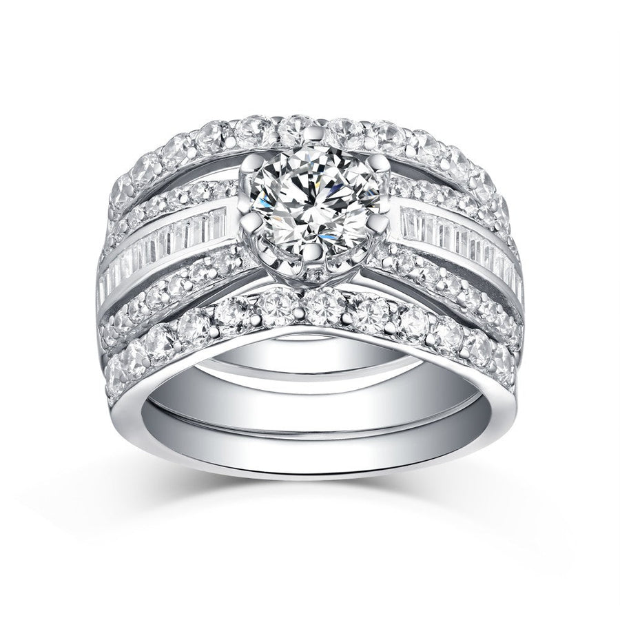 3PCS 1.6CT Round Cut Bridal Ring Set In Sterling Silver shine of diamond