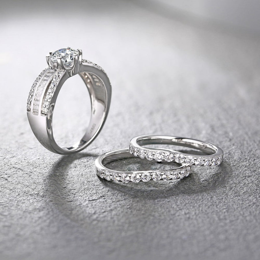 3PCS 1.6CT Round Cut Bridal Ring Set In Sterling Silver shine of diamond