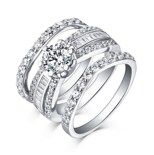 3PCS 1.6CT Round Cut Bridal Ring Set In Sterling Silver shine of diamond