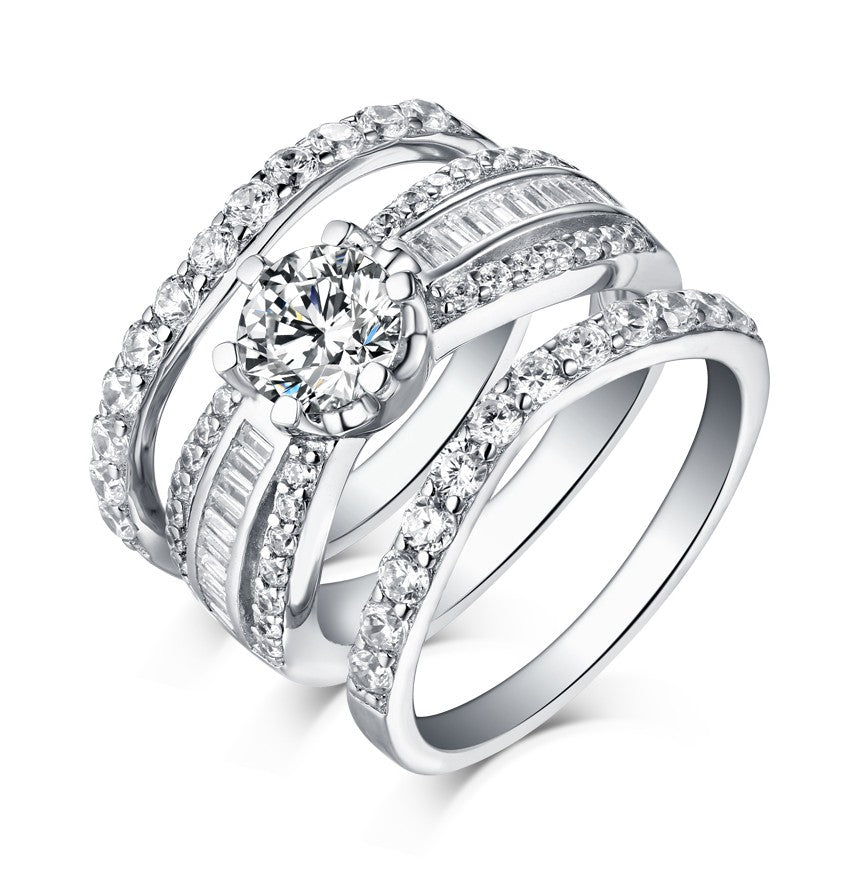 3PCS 1.6CT Round Cut Bridal Ring Set In Sterling Silver shine of diamond
