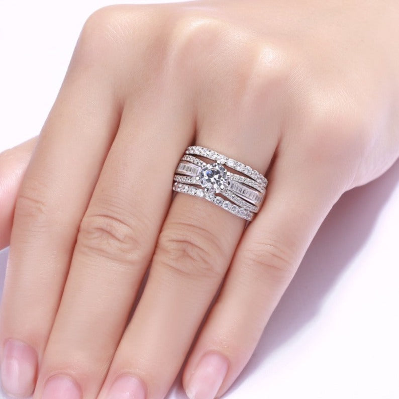 3PCS 1.6CT Round Cut Bridal Ring Set In Sterling Silver shine of diamond