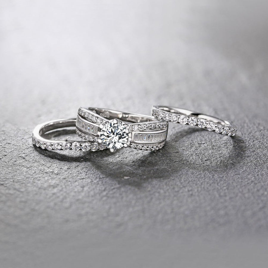 3PCS 1.6CT Round Cut Bridal Ring Set In Sterling Silver shine of diamond