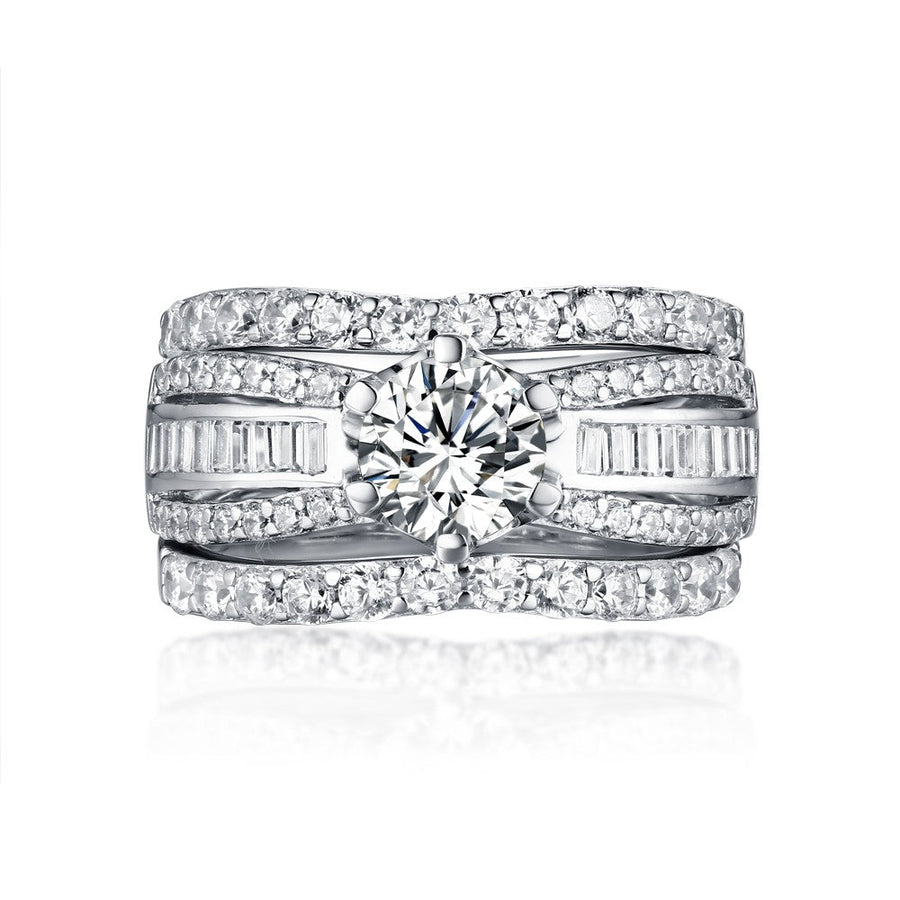 3PCS 1.6CT Round Cut Bridal Ring Set In Sterling Silver shine of diamond