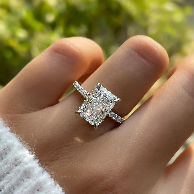 3pcs 3CT Radiant Cut Bridal Set Rings with Marquise & Round Cut Band in Sterling Silver Shineofdiamond