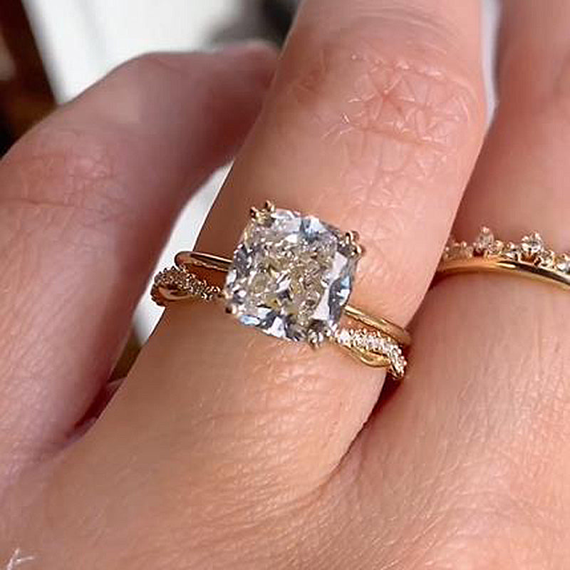 2pcs Cushion Cut Twisted Bridal Ring Set In Sterling Silver Shineofdiamond