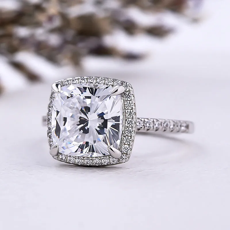 3.2 Carat Cushion Cut Halo Engagement Ring In Sterling Silver Shineofdiamond