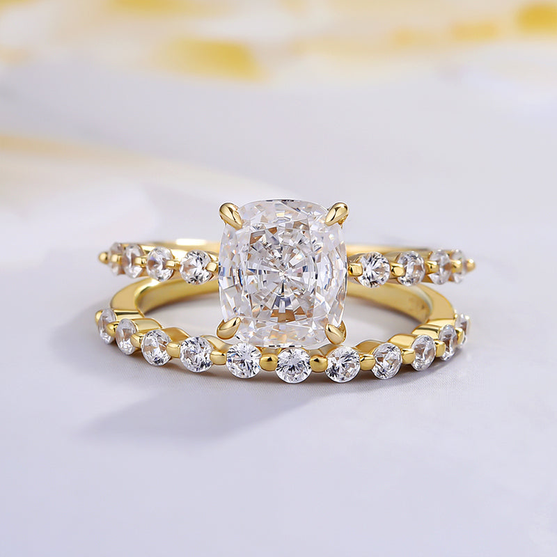 4.0CT Cushion Cut Bridal Ring Set In Sterling Silver Shineofdiamond