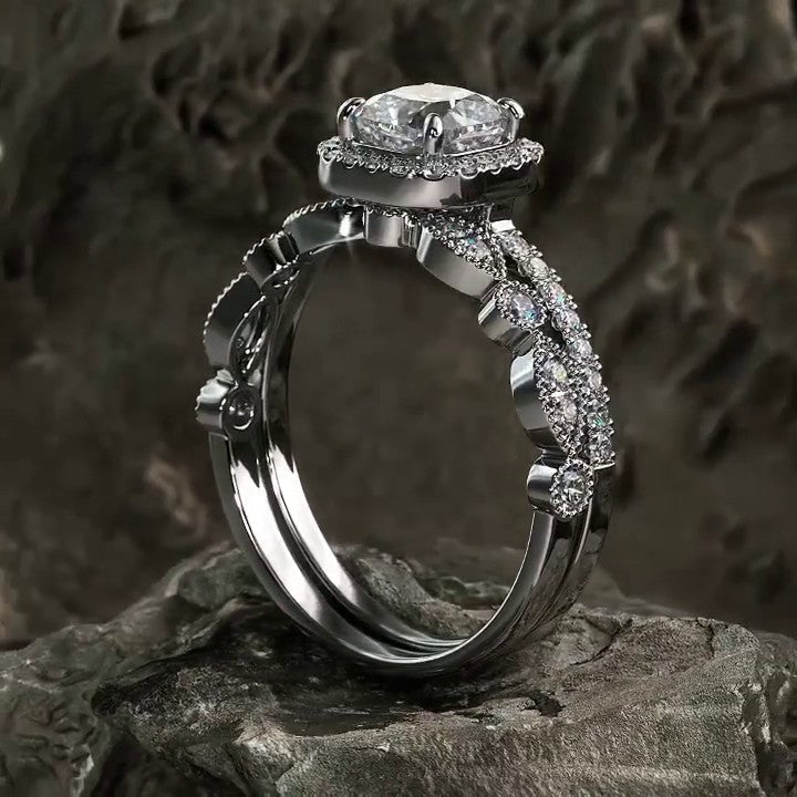 2.75CT Halo Cushion Cut Bridal Sets with Marquise Cut Band In Sterling Silver shine of diamond
