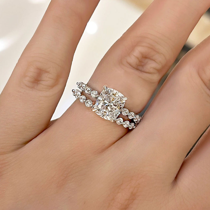 4.0CT Cushion Cut Bridal Ring Set In Sterling Silver Shineofdiamond