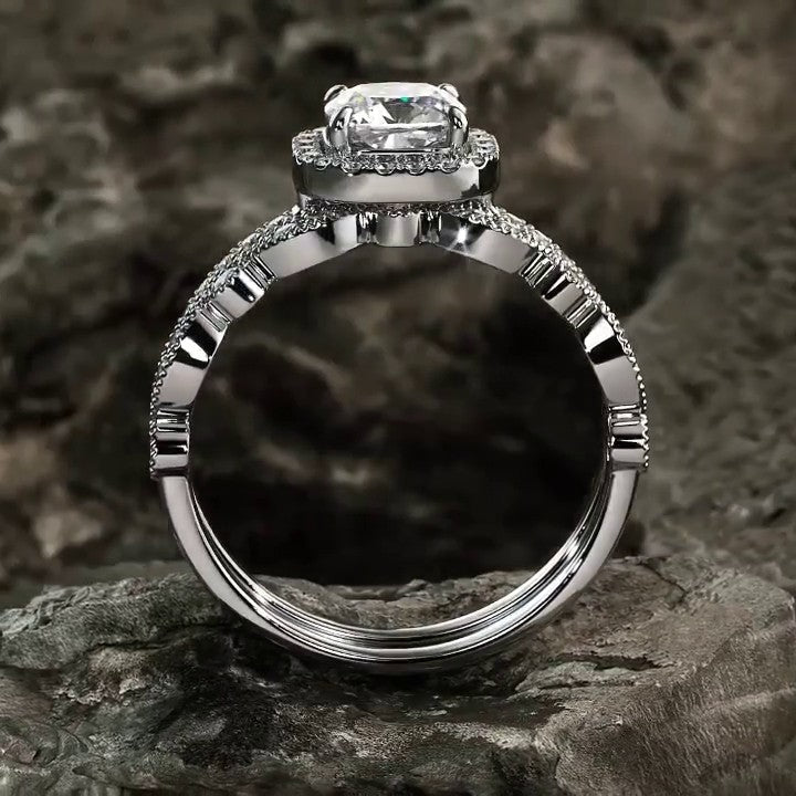 2.75CT Halo Cushion Cut Bridal Sets with Marquise Cut Band In Sterling Silver shine of diamond