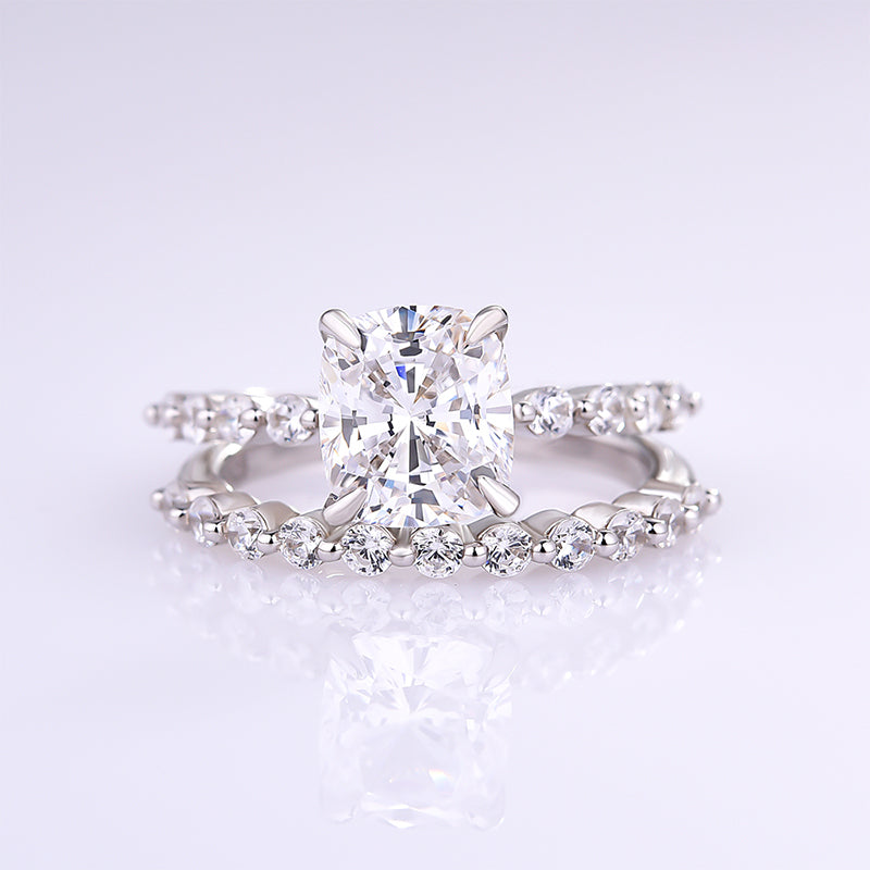 4.0CT Cushion Cut Bridal Ring Set In Sterling Silver Shineofdiamond