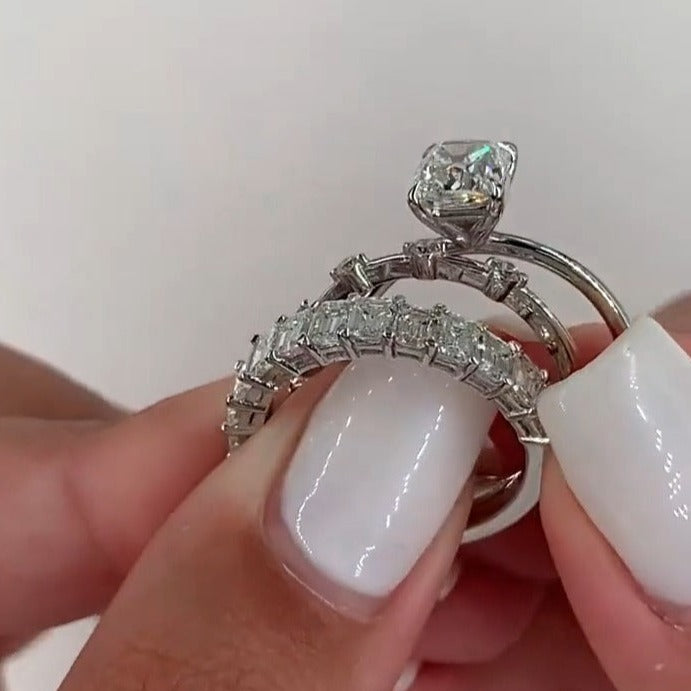 3pcs Cushion Cut with Emerald Band Bridal Set Rings In Sterling Silver Shineofdiamond