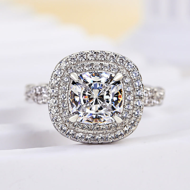 Double Halo Cushion Cut Twisted Shank Engagement Ring in Sterling Silver Shineofdiamond