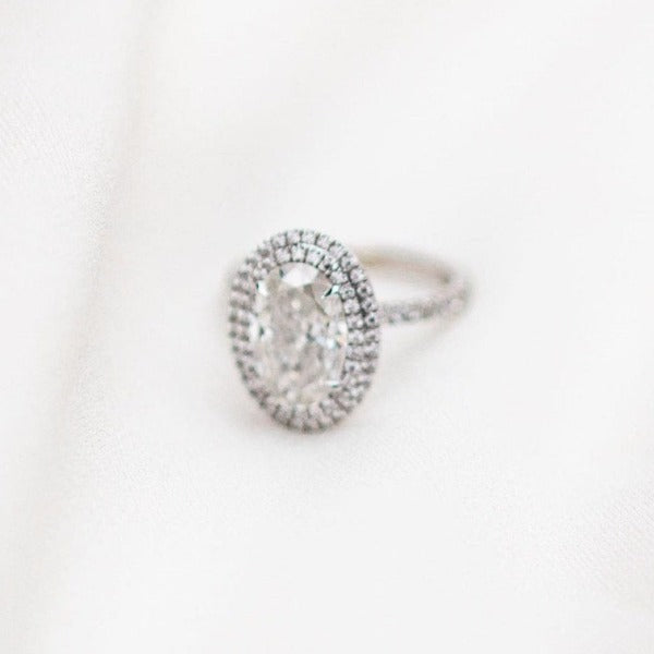 Double Halo Oval Cut Engagement Ring Anniversary Ring in Sterling Silver shineofdiamond