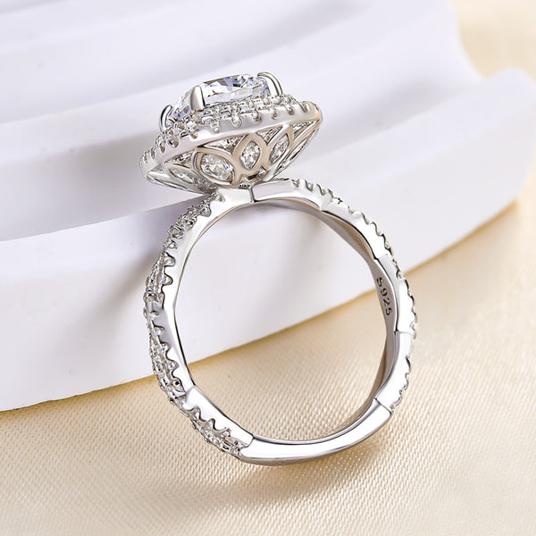 Double Halo Cushion Cut Twisted Shank Engagement Ring in Sterling Silver Shineofdiamond