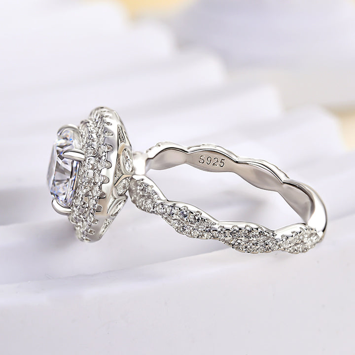 Double Halo Cushion Cut Twisted Shank Engagement Ring in Sterling Silver Shineofdiamond