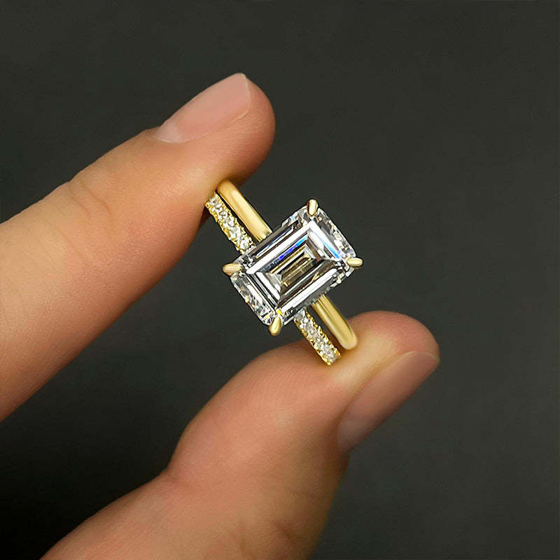 2pcs Gold Tone Emerald Cut Bridal Set Ring In Sterling Silver Shineofdiamond