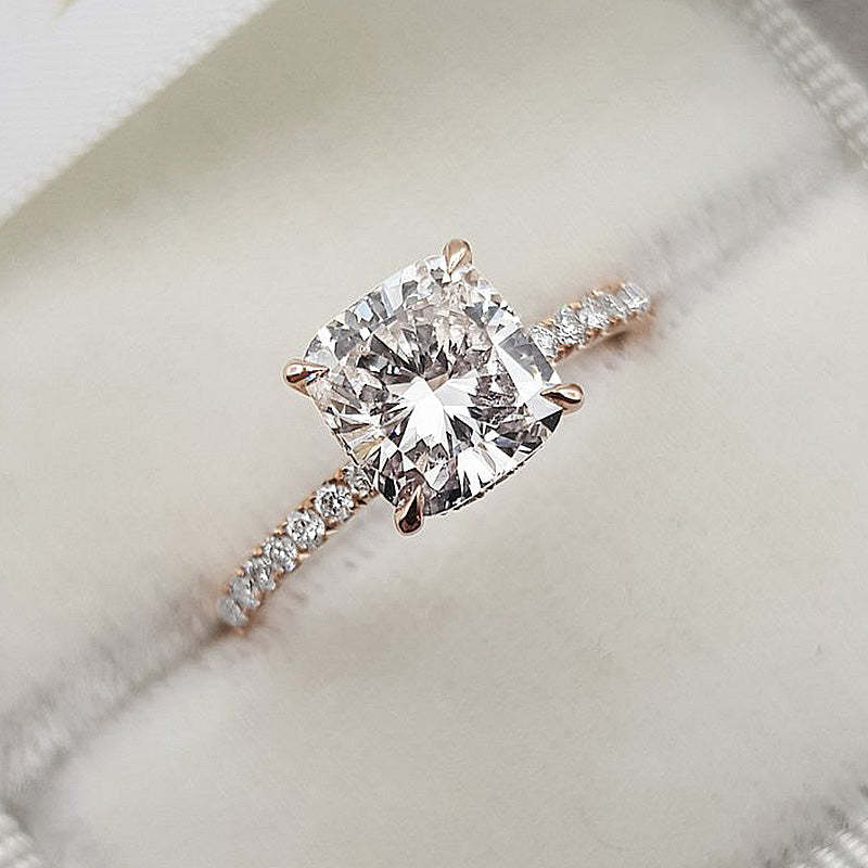 Sparkling Solitaire Cushion Cut Engagement Ring in Sterling Silver Shineofdiamond