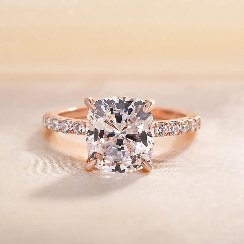Sparkling Solitaire Cushion Cut Engagement Ring in Sterling Silver Shineofdiamond