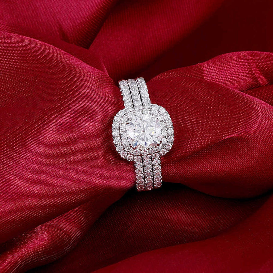 Cushion Cut Halo Enhancer Guard Bridal Ring Set in Sterling Silver Shineofdiamond