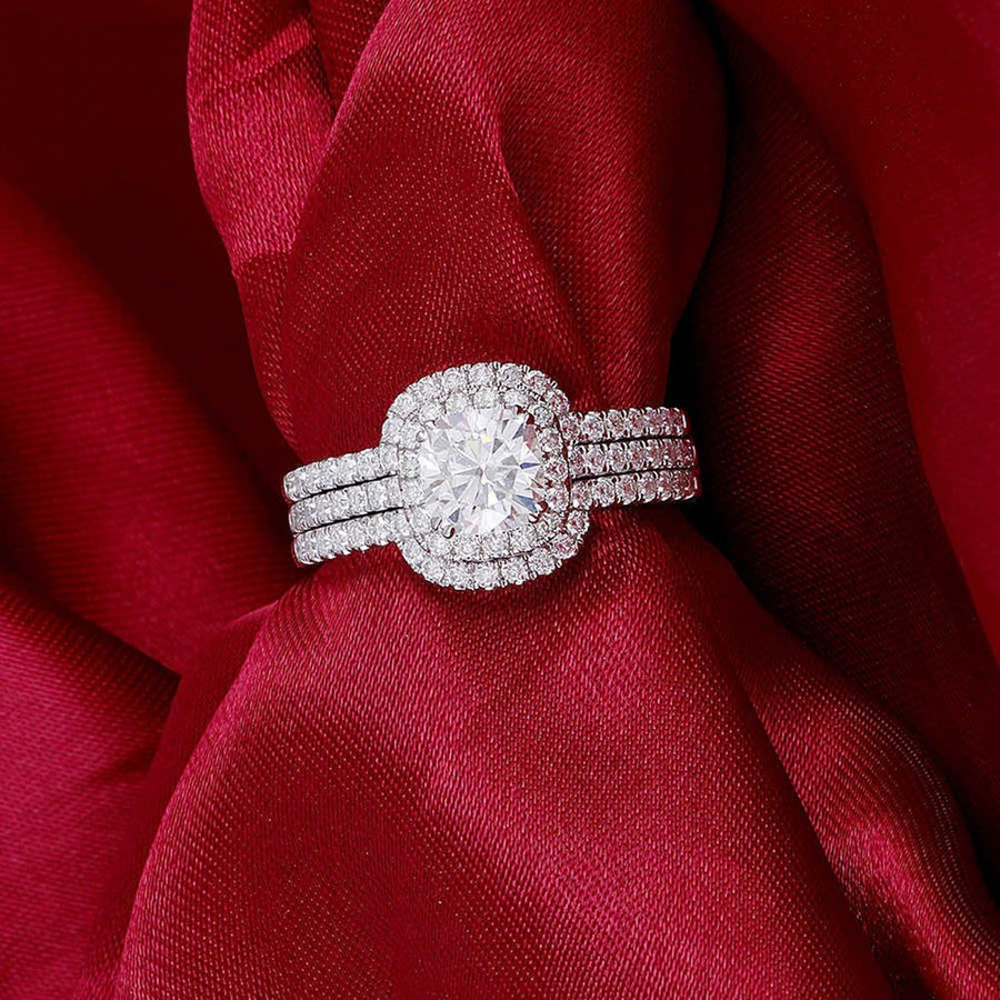Cushion Cut Halo Enhancer Guard Bridal Ring Set in Sterling Silver Shineofdiamond
