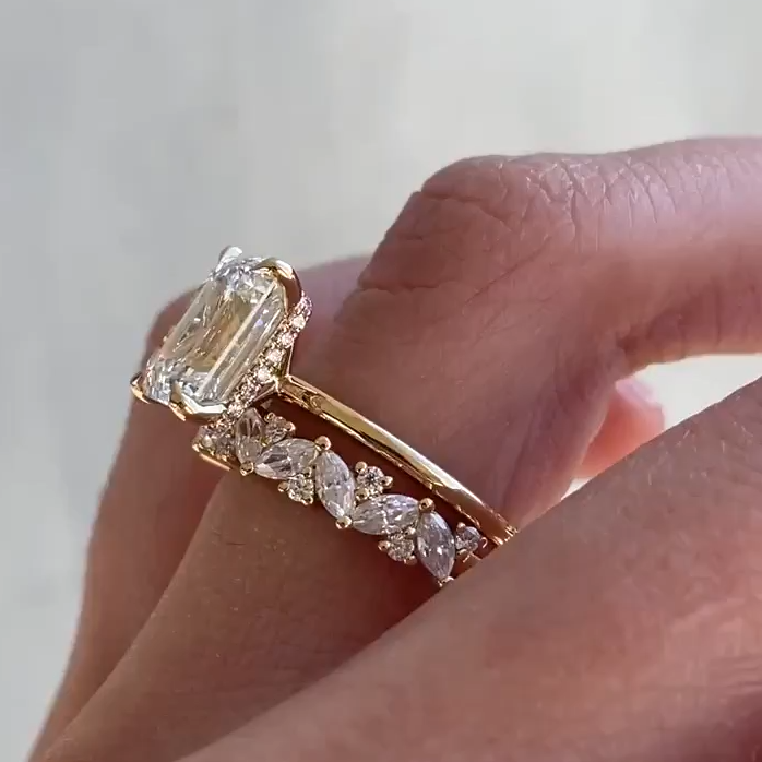 2pcs Gold Tone Emerald Cut Bridal Ring Set In Sterling Silver Shineofdiamond