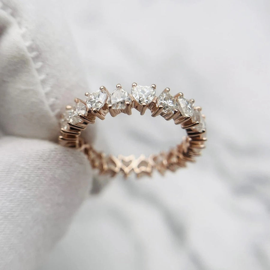 Heart Shape Wedding Band Eternity Ring in Sterling Silver Shineofdiamond