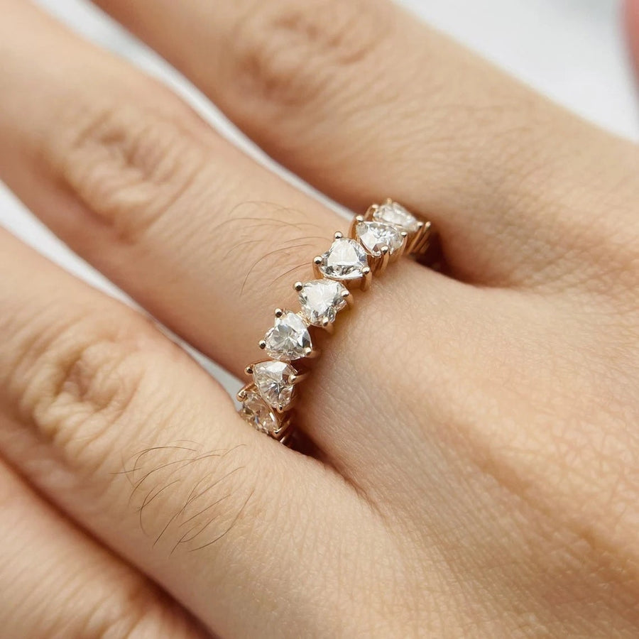Heart Shape Wedding Band Eternity Ring in Sterling Silver Shineofdiamond