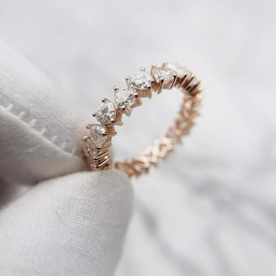 Heart Shape Wedding Band Eternity Ring in Sterling Silver Shineofdiamond