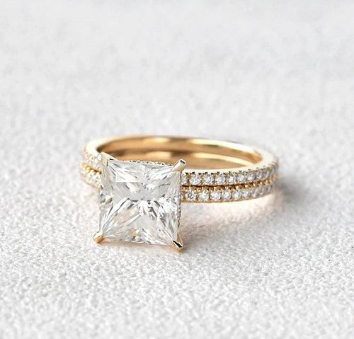 2pcs Solitaire Princess Cut Bridal Ring Set in Sterling Silver shine of diamond