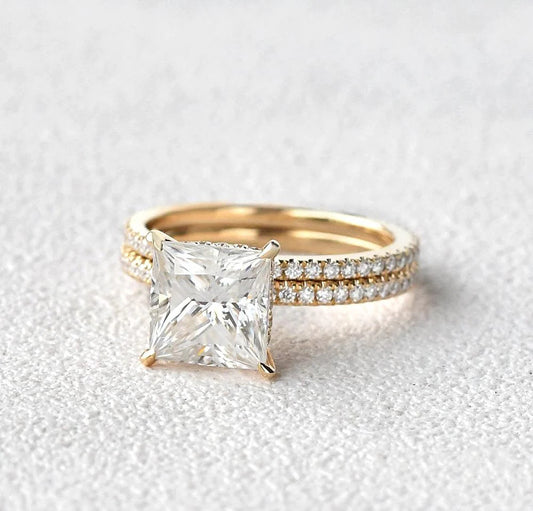 2pcs Solitaire Princess Cut Bridal Ring Set in Sterling Silver shine of diamond