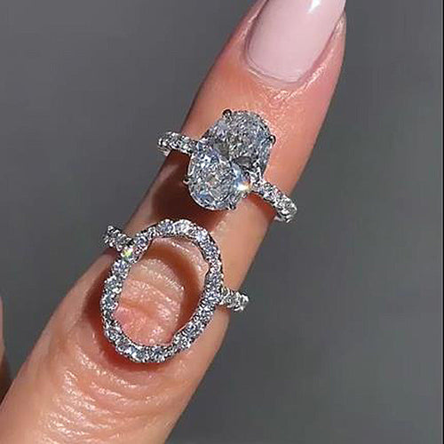 2pcs Oval Cut Insert Bridal Ring Set In Sterling Silver Shineofdiamond