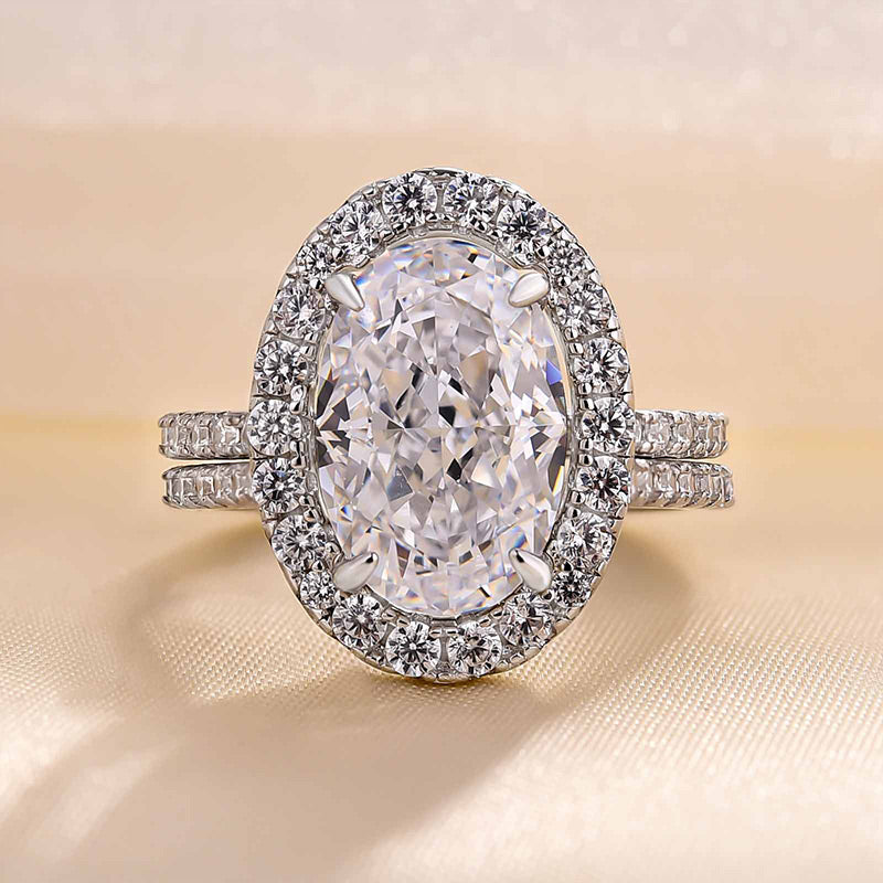 2pcs Oval Cut Insert Bridal Ring Set In Sterling Silver Shineofdiamond