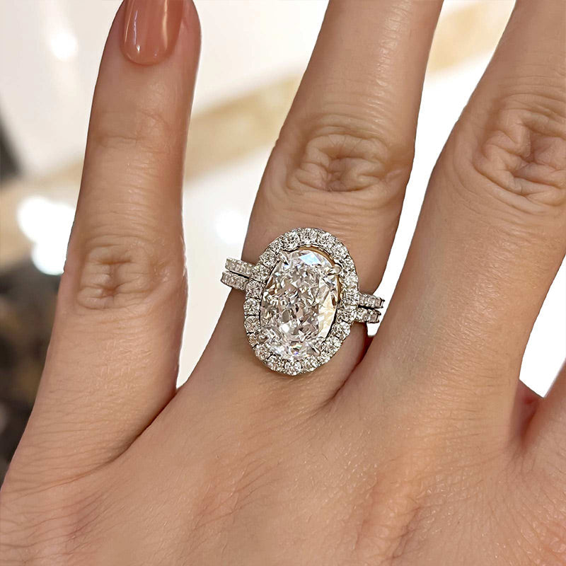 2pcs Oval Cut Insert Bridal Ring Set In Sterling Silver Shineofdiamond