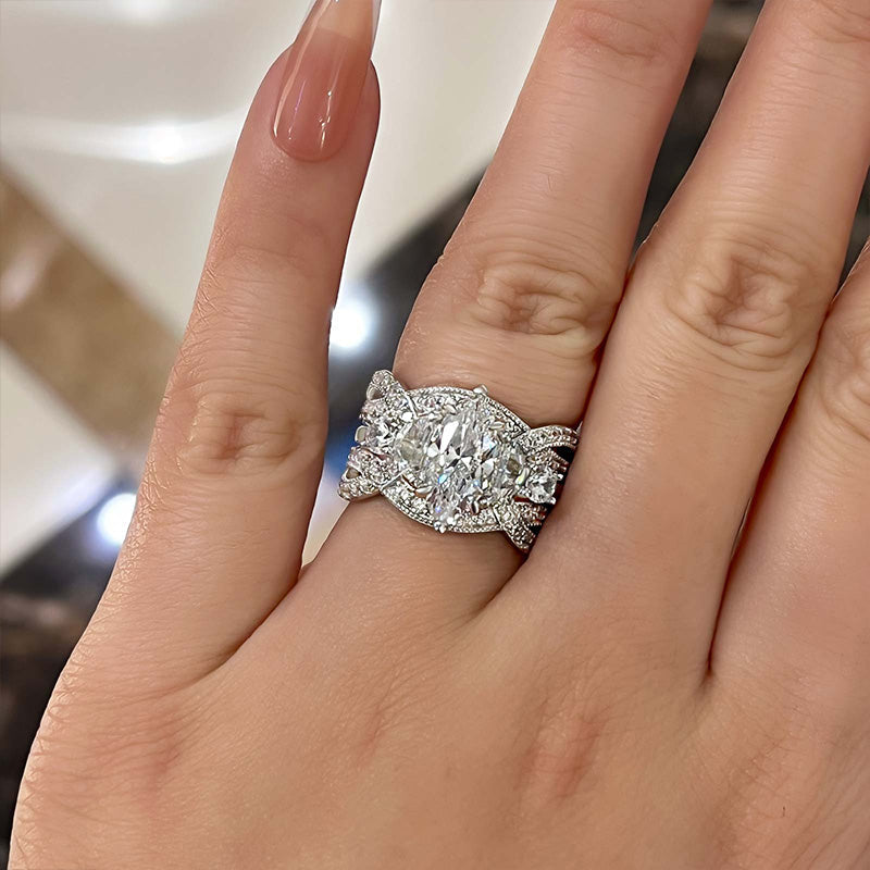 Marquise Cut Bridal Set Ring Enhancer in Sterling Silver shine of diamond