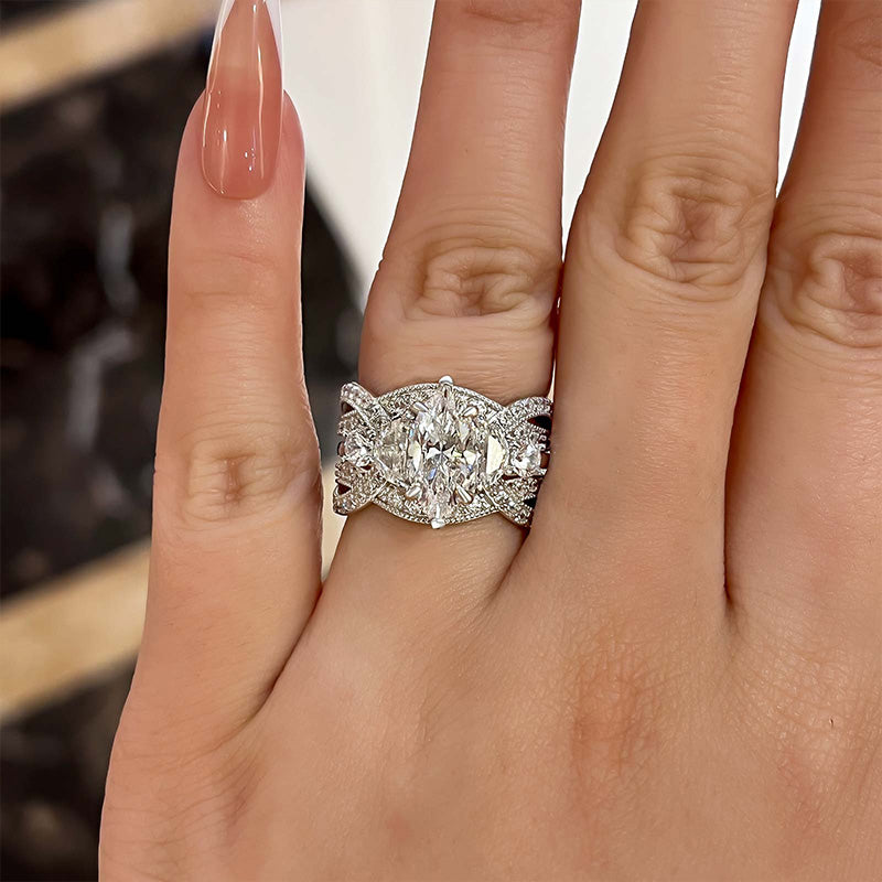 Marquise Cut Bridal Set Ring Enhancer in Sterling Silver shine of diamond