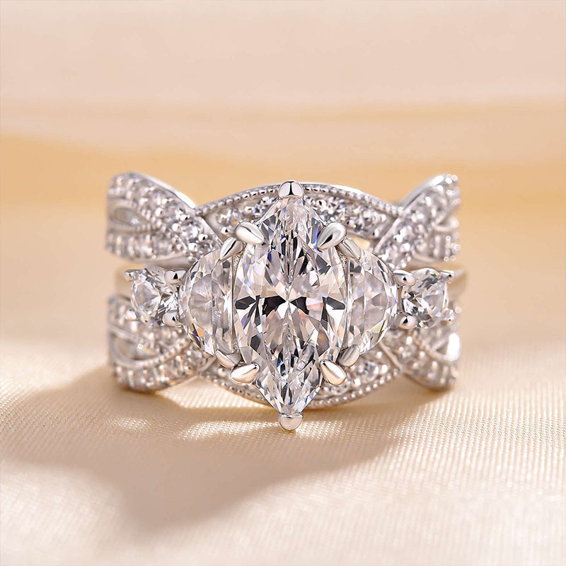 Marquise Cut Bridal Set Ring Enhancer in Sterling Silver shine of diamond