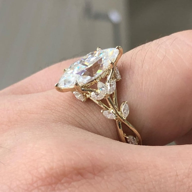Solitaire Marquise Cluster Wedding Engagement Ring in Sterling Silver Shineofidamond