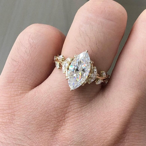 Solitaire Marquise Cluster Wedding Engagement Ring in Sterling Silver Shineofidamond