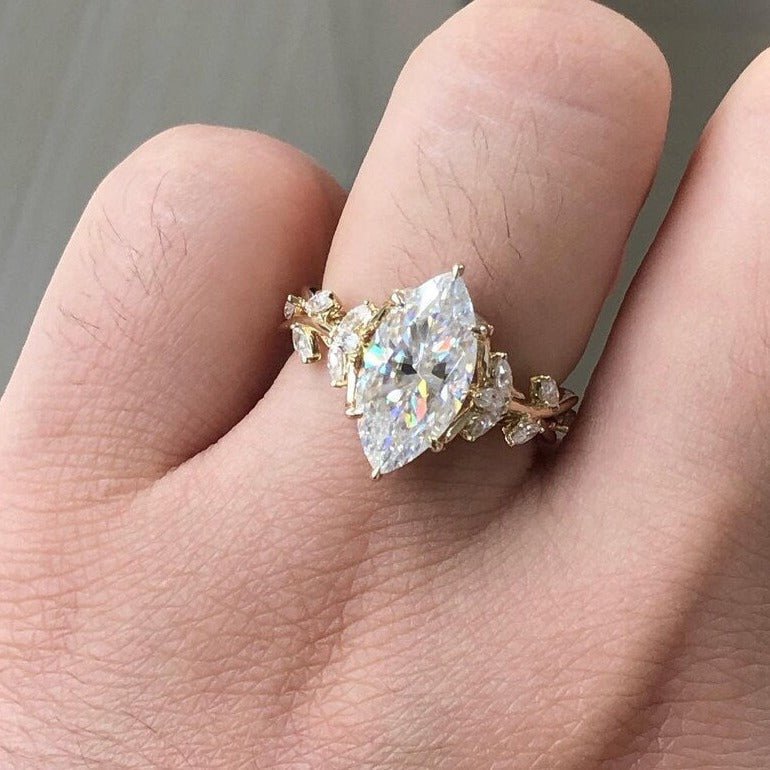 Solitaire Marquise Cluster Wedding Engagement Ring in Sterling Silver Shineofidamond