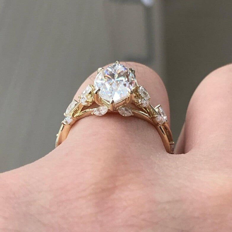 Solitaire Marquise Cluster Wedding Engagement Ring in Sterling Silver Shineofidamond