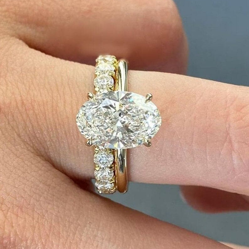 2pcs Solitaire Oval Cut Bridal Ring Set in Sterling Silver Shineofdiamond