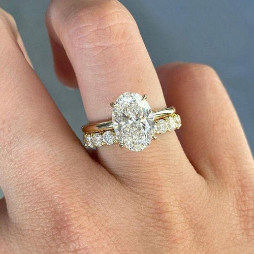 2pcs Solitaire Oval Cut Bridal Ring Set in Sterling Silver Shineofdiamond