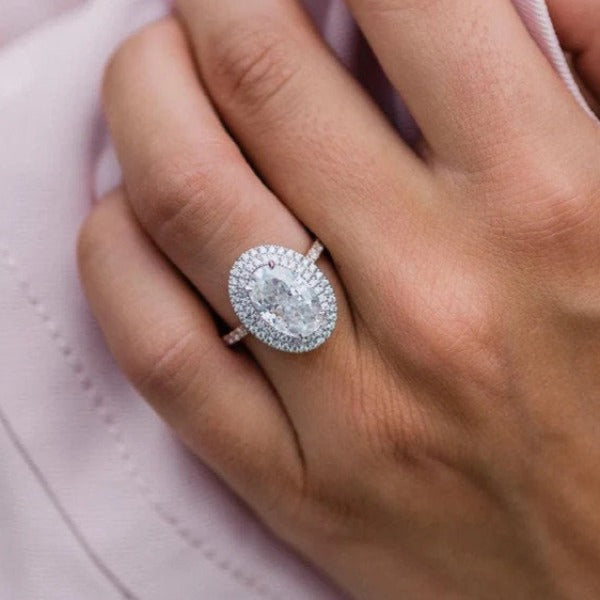 Double Halo Oval Cut Engagement Ring Anniversary Ring in Sterling Silver shineofdiamond